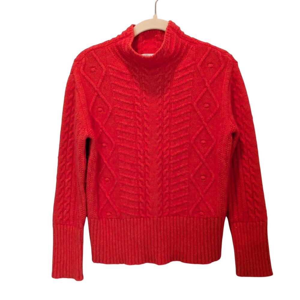 Autograph M&S Women's Sz 6 Bright Orange Turtleneck Sweater Yak Wool Cableknit